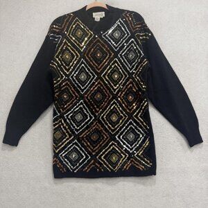 Vintage Eugenia By Angene Sweater Womens Medium Black Sequin Beaded Ugly 80s